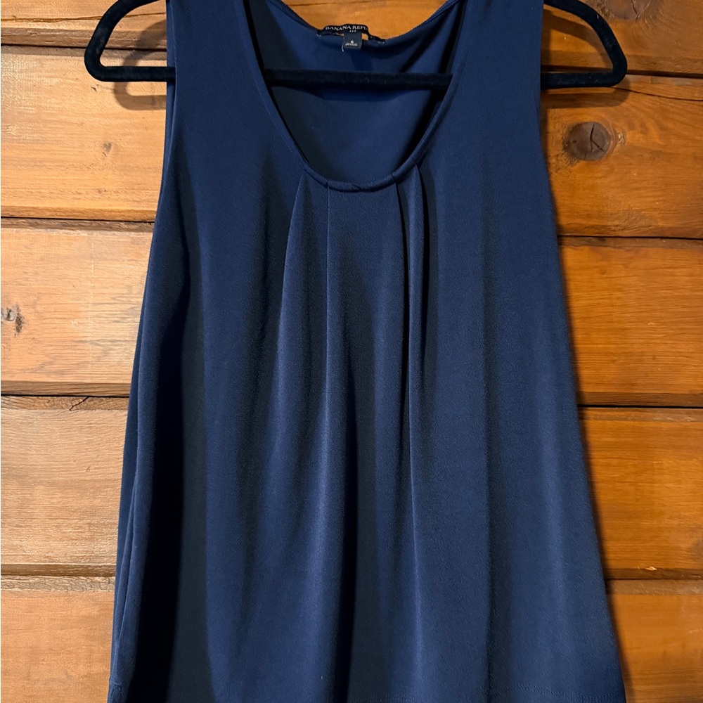 Banana Republic Navy Blue Pleated Front Tank Top